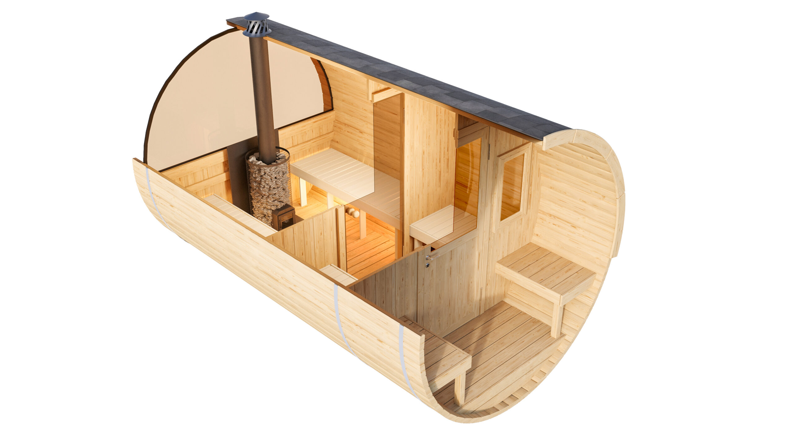 Barrel Sauna 330 Termo Terrace Half-Moon