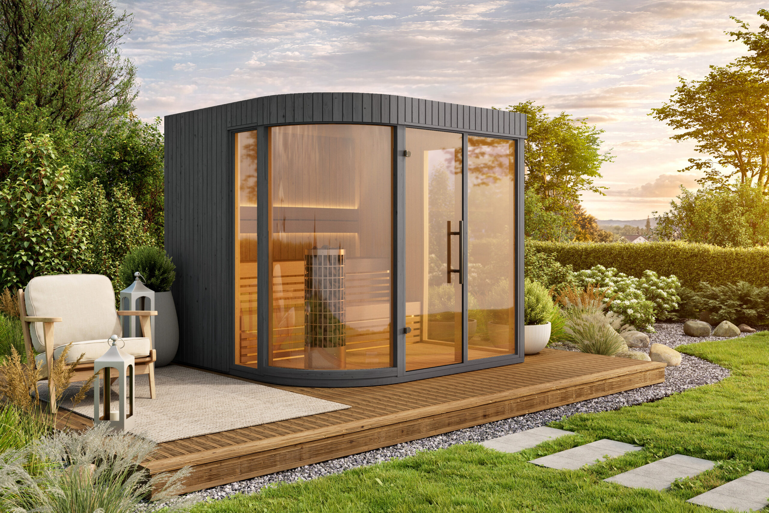 NEW! Arcos M Sauna Black with Curved Glass