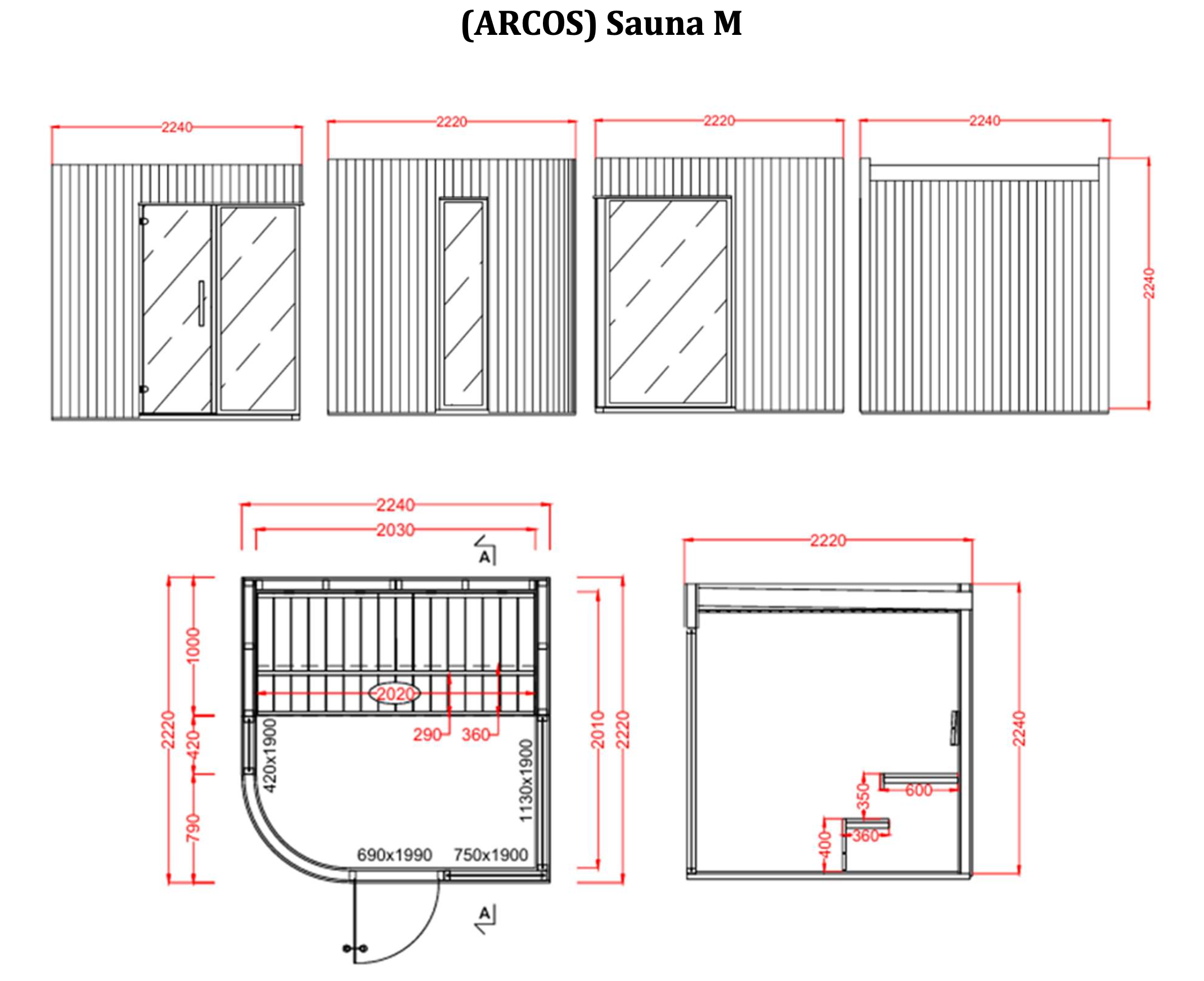 NEW! Arcos M Sauna Black with Curved Glass