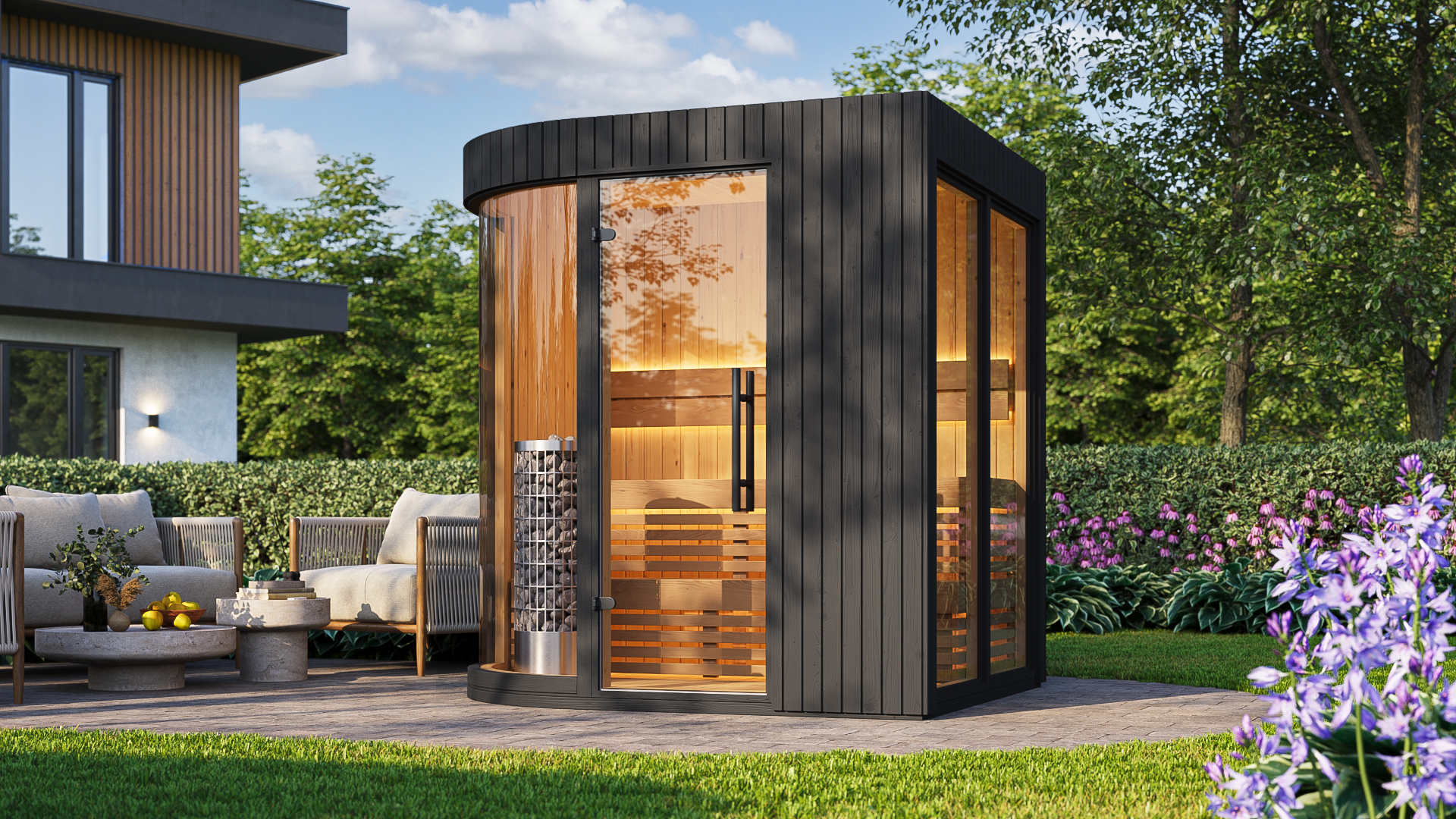 NEW! Arcos S Sauna Black with Curved Glass