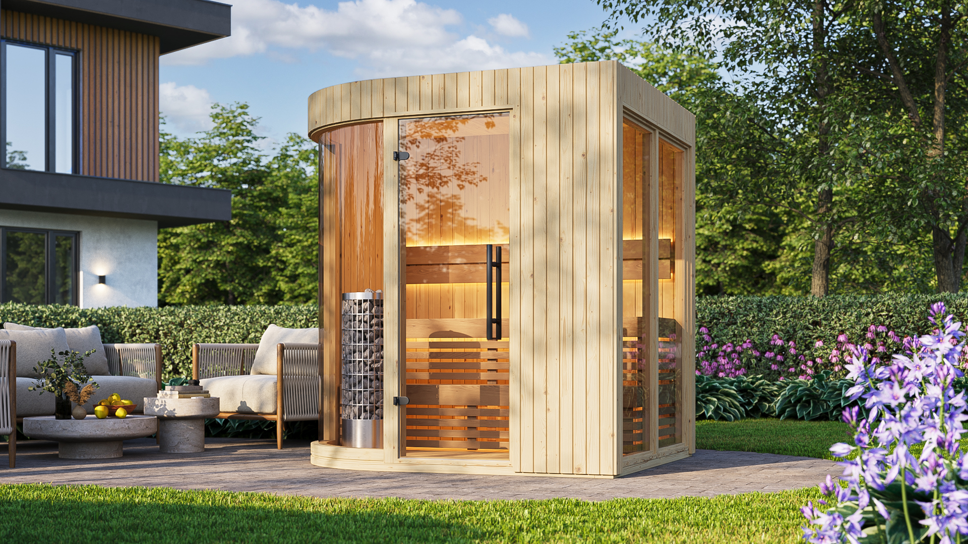 NEW! Arcos S Sauna Natural with Curved Glass