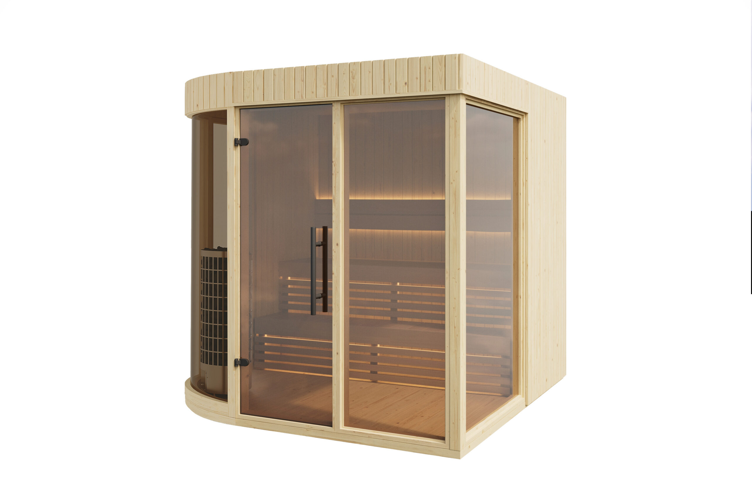 NEW! Arcos M Sauna Natural with Curved Glass